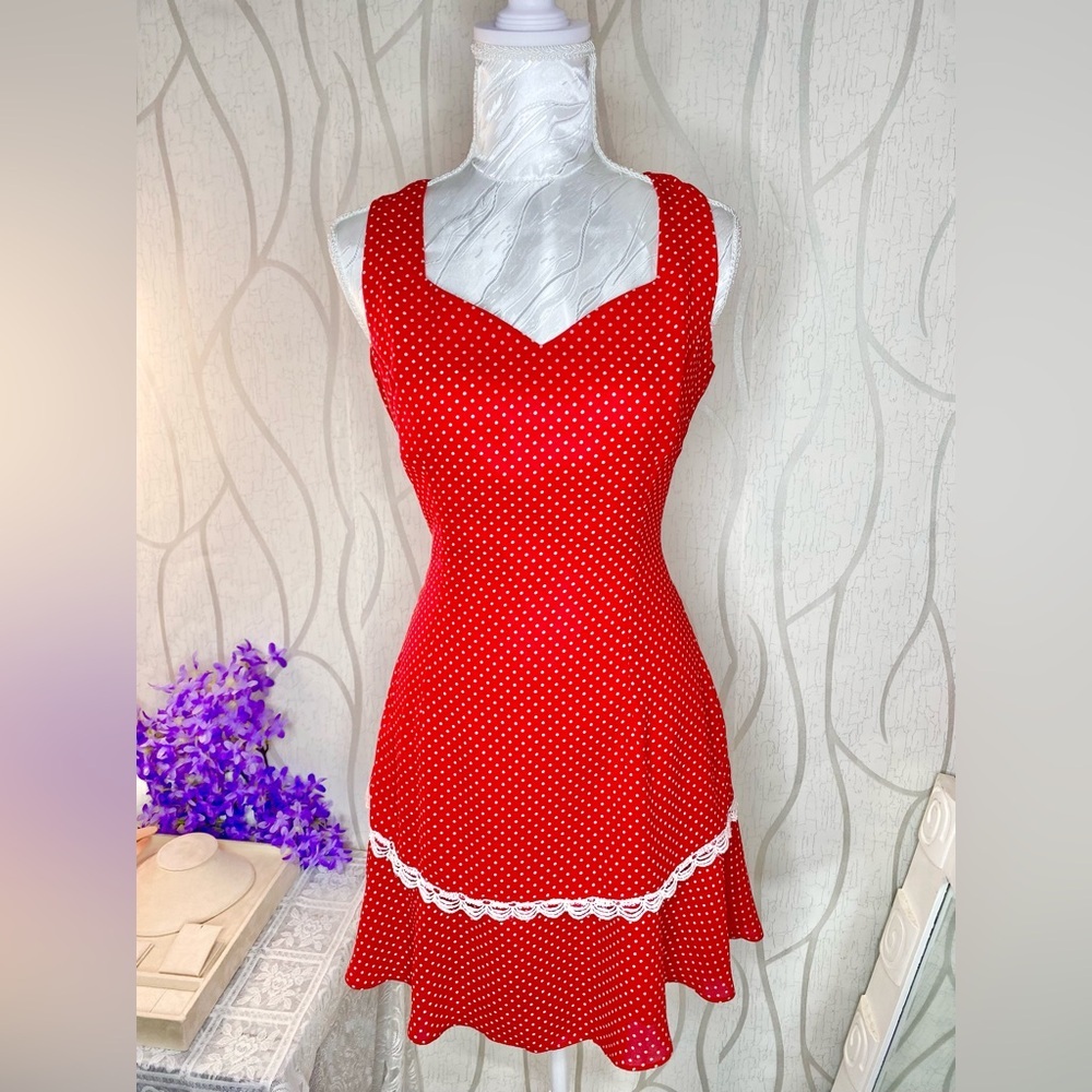 🌹 Veronica USA 🌹 Red & White Polka Dot Ruffle Dress